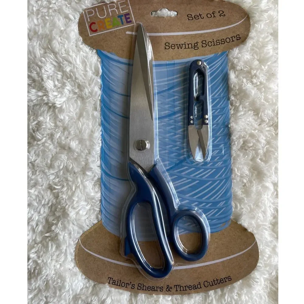 Pure Create Sewing Scissors Set of 2 NEW Blue Tailor’s Shears Thread Cutter NEW